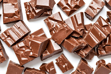 Close Up of Chocolate Pieces on White Background