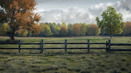 Fototapeta premium A fenced field with trees in the background