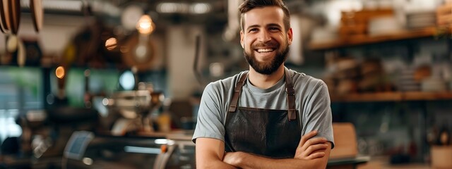 Friendly Repairman Posing with Confidence in His Workshop