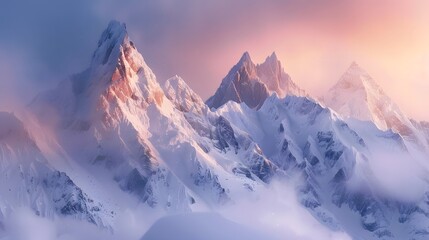 Obraz premium Sunlight shining on snow covered mountain peaks