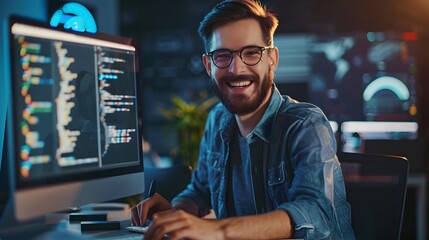 Insightful Young Artificial Intelligence Engineer Deeply Engaged in Innovative Digital Workspace