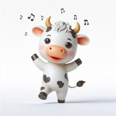 cute 3d cow dancing plain background