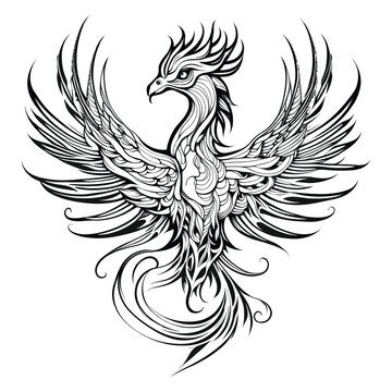 Cool simple black phonix outline tattoo