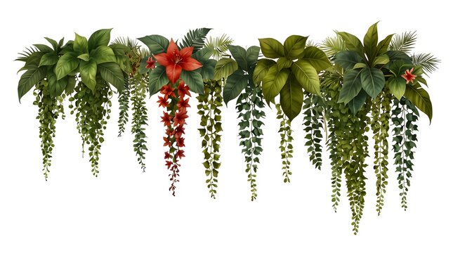 Tropical creeper border hanging, isolated on transparent background.