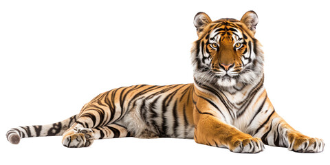 Fototapeta premium Tiger lying down isolated on white