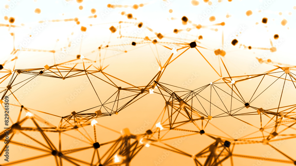 Poster plexus network lines field in slow wavy motion. design. abstract technology, science and engineering