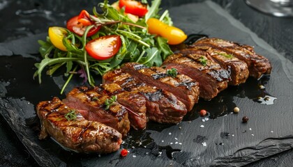 Grilled steak with pepper baked salad