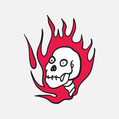 illustration vector graphic of skull on fire.