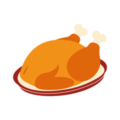 Roasted turkey on a platter Thanksgiving traditional food Icon Sticker Greetings design concept