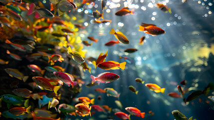 A group of fish swimming in the ocean