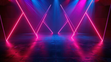 Fototapeta premium 3d technology abstract neon light background, empty space scene, spotlight, dark night, virtual reality, cyber futuristic sci-fi background. copy space for text.