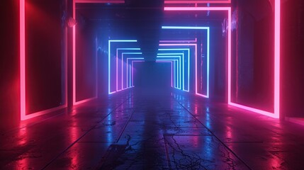 Fototapeta premium 3d technology abstract neon light background, empty space scene, spotlight, dark night, virtual reality, cyber futuristic sci-fi background. copy space for text.