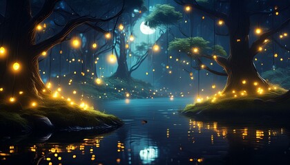Obraz premium イルミネーションと森