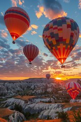 A hot air balloons against the sunset 