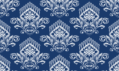 Hand draw Ethnic geometric fabric pattern .Ikat embroidery Ethnic oriental Pixel pattern.Aztec style abstract vector illustration.blue background.great for textiles, banners, wallpapers.