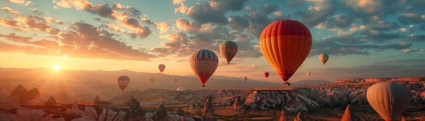 Obraz premium A hot air balloons against the sunset 