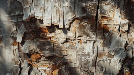Texture and pattern of vintage distressed brown wood bark peeling under sunlight and shadow - Powered by Adobe