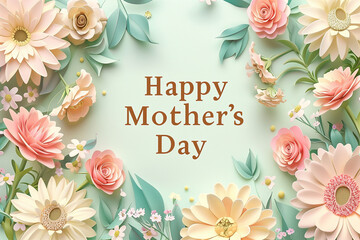 A colorful floral background with a happy mother's day message. The flowers are arranged in a way that they look like they are blooming, and there are butterflies and bees in the background