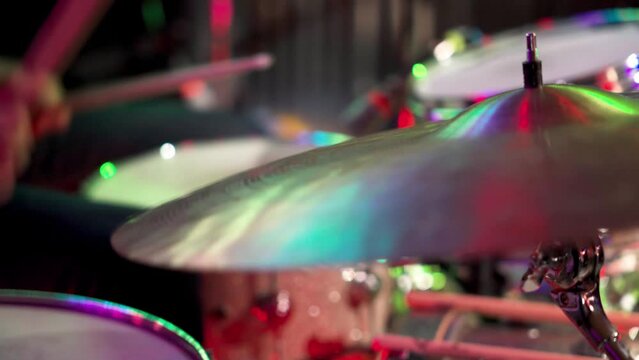 Drummer hitting high hat symbal Brooklyn New York 4k