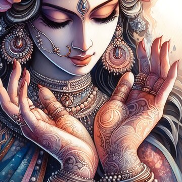 Watercolor Painting of Goddess Parvati's Graceful Hands: Illustration Wall Art