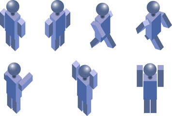 A collection of square blue human poses