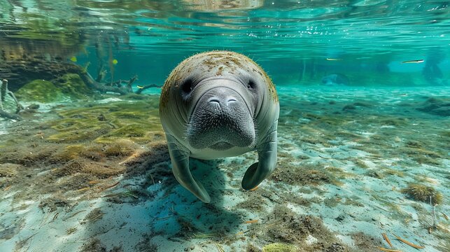 West Indian manatee (Trichechus manatus), female, cow, Three Sisters Springs, Manatee Sanctuary, Crystal River, Florida, USA, North America