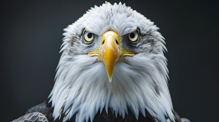 Fototapeta premium A bald eagle with its head held high and looking directly at the camera