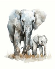 Elephant with its child Watercolor Illustration