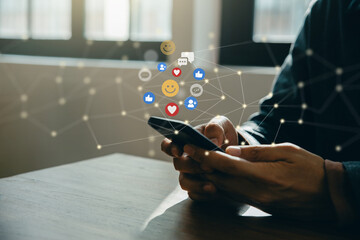 Hand of businessman using smartphone, Social media concept