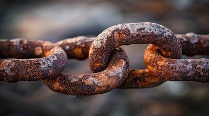 Fototapeta premium a close-up of a rusty chain made of metal. with a knot in the middle.