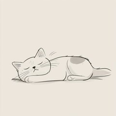 Adorable hand-drawn sleeping cat illustration. Simple and minimalist design perfect for various creative projects and themes.