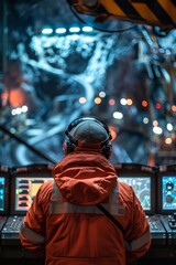 Obraz premium Industrial Concept: Industrial overseer controlling mine operations from a high - tech control room
