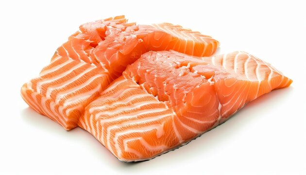Raw salmon fillets white background