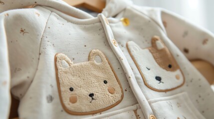 Baby hoodie with embroidered animal faces on the pockets