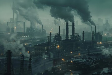  Industrial dystopia factories shrouded in polluting smoke 