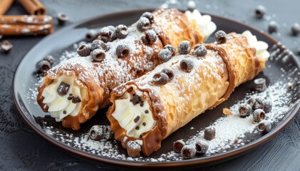 Sicilian cannoli a traditional Italian dessert served on a plate