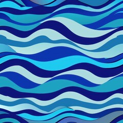 Seamless pattern of wavy lines in shades of blue, evoking the tranquility of ocean waves, Generative AI