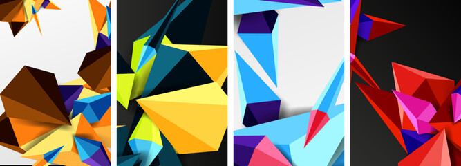 Mosaic triangles poster geometric abstract background set