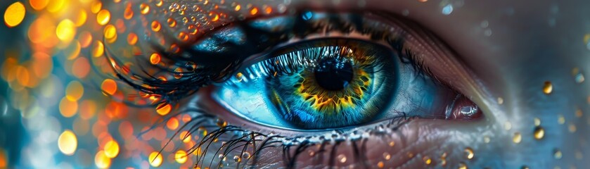 Hypnotic eye vibrant colors swirl around the iris in a dreamlike vision