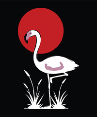 Abstract flamingo silhouette with giant sun background