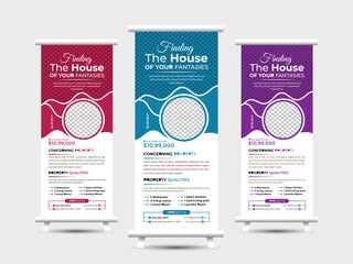 Creative modern corporate professional business real estate homes construction rollup banner design vector template.