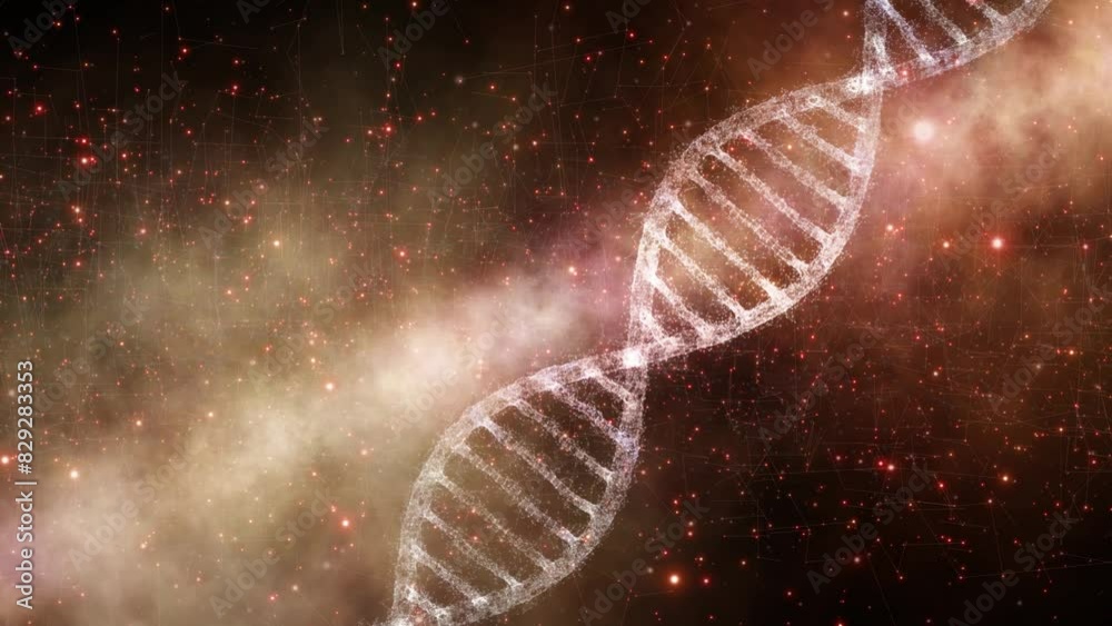 Poster 3d shiny dna chain in artistic space rotation background.