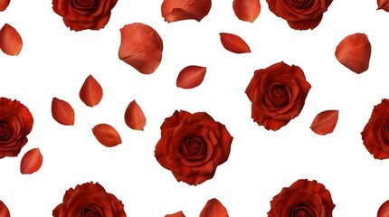 Set of red rose flowers petals isolated on transparent background.