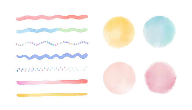 水彩のあしらい　線・ライン・丸の素材セット