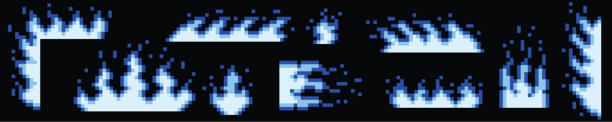 Pixel art element of fire and flame, burning effect for 8 bit 16 bit retro games. 