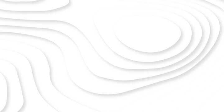 Abstract wavy line paper cut white background. Topographic geometric map relief texture with curved layers and shadow. Abstract realistic papercut image. Vector illustration.