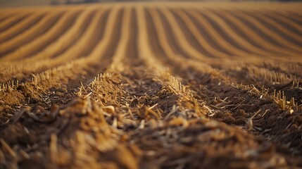 Shallow Depth of Field Farm Field with Rows of Crops Offering Space for Text