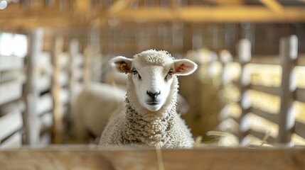 Shallow Depth Focus on Farm's Peaceful Sheep Pen: Ideal Text Background