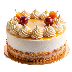 A cake with white frosting and strawberries on transparent background