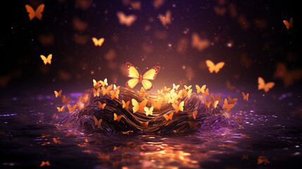 Butterfly Background image. Golden purple butterfly